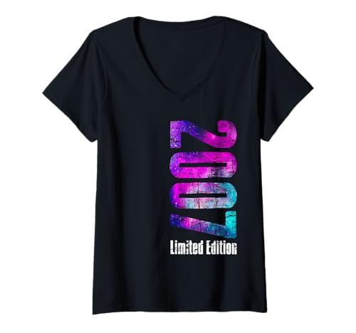 Damen 18. Geburtstag Geschenke Mädchen Junge 2007 Limited Edition T-Shirt mit V-Ausschnitt von 18 Jahre Mann Frau Geschenkidee 2007 geboren