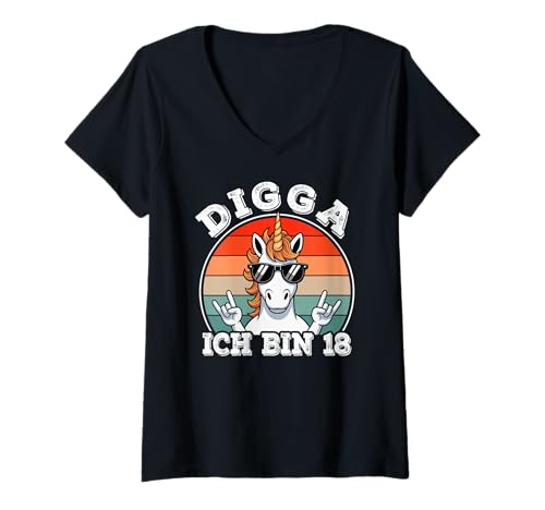 Damen 18. Geburtstag Junge Mann lustig, Digga ich Bin 18 | 18er T-Shirt mit V-Ausschnitt Damen 18. Geburtstag Junge Mann lustig, Digga ich Bin 18 | 18er T-Shirt mit V-Ausschnitt von 18 Jahre alt - 18ter Geburtstag Geschenk m/w