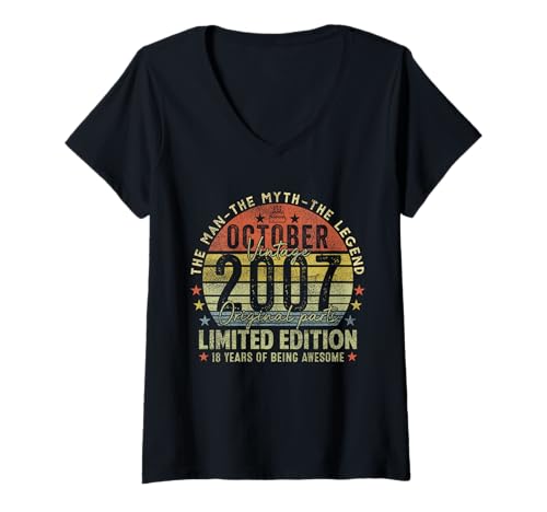 Damen 18th Birthday Gifts Vintage October 2007 18 Years Old Men T-Shirt mit V-Ausschnitt Damen 18th Birthday Gifts Vintage October 2007 18 Years Old Men T-Shirt mit V-Ausschnitt von 18 Years Old Awesome Since October 2007 Birthday
