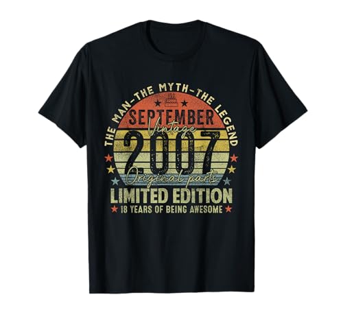 18th Birthday Gifts Vintage September 2007 18 Years Old Men T-Shirt 18th Birthday Gifts Vintage September 2007 18 Years Old Men T-Shirt von 18 Years Old Awesome Since September 2007 Birthday