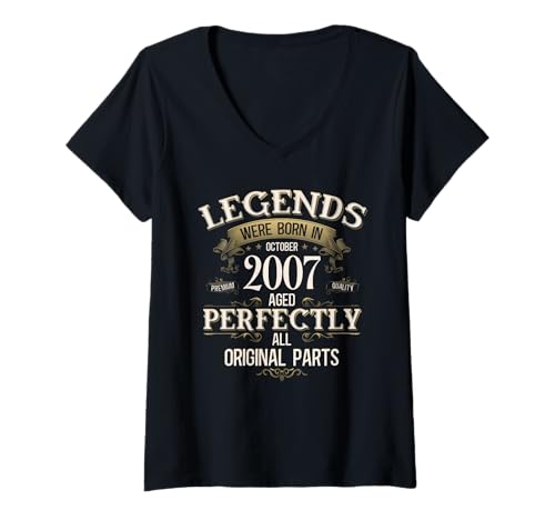 Damen 18. Geburtstag Mann Geschenk Legende Oktober 2007 T-Shirt mit V-Ausschnitt Damen 18. Geburtstag Mann Geschenk Legende Oktober 2007 T-Shirt mit V-Ausschnitt von 18. Geburtstag Geschenk Original Oktober 2007