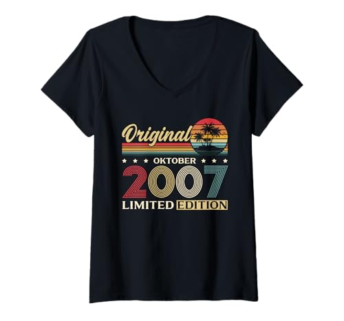 Damen 18. Geburtstag Mann Geschenk Original Oktober 2007 T-Shirt mit V-Ausschnitt Damen 18. Geburtstag Mann Geschenk Original Oktober 2007 T-Shirt mit V-Ausschnitt von 18. Geburtstag Geschenk Original Oktober 2007