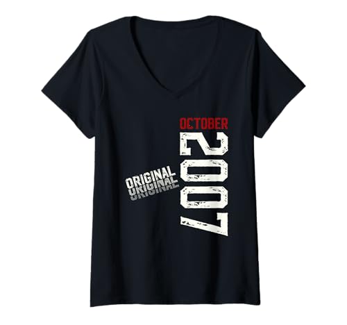 Damen 18. Geburtstag Mann Geschenk Original Oktober 2007 T-Shirt mit V-Ausschnitt Damen 18. Geburtstag Mann Geschenk Original Oktober 2007 T-Shirt mit V-Ausschnitt von 18. Geburtstag Geschenk Original Oktober 2007