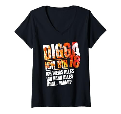 Damen 18. Geburtstag Mann Frau Geschenk Digga Ich Bin Endlich18 T-Shirt mit V-Ausschnitt Damen 18. Geburtstag Mann Frau Geschenk Digga Ich Bin Endlich18 T-Shirt mit V-Ausschnitt von 18. Geburtstag Geschenk Volljährig Endlich 18