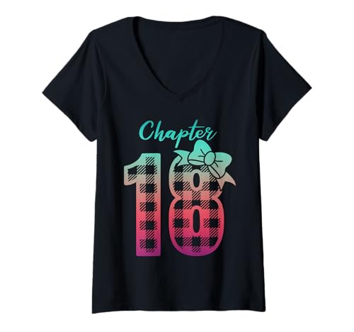 Damen 18. Geburtstag Party Offizielles Erwachsenenkapitel 18 Jahre altes Mädchen T-Shirt mit V-Ausschnitt von 18yr Old BFF Bday Squad Idea Adulting Girl Graphic