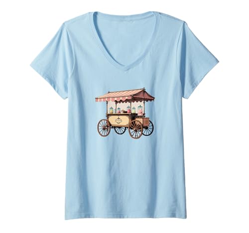 Damen Vintage Eiswagen T-Shirt mit V-Ausschnitt Damen Vintage Eiswagen T-Shirt mit V-Ausschnitt von 1900s Confections shop, Classic