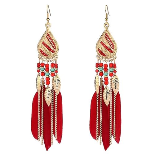 Boho-Feder-Ohrringe für Frauen, Bohemian-Ohrringe, leichte Feder-Ohrringe, Hippie-Ohrringe für Frauen, Mädchen, Damenkostüm-Schmuck, B, Einheitsgröße, Baumeln von 1905