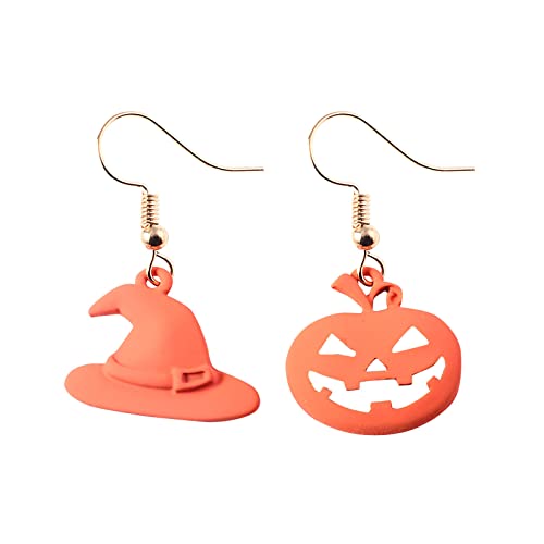 Halloween Ornament Cartoon Kreative Sprühfarbe Kürbis Hut Asymmetrische Ohrringe Damen Herz Ohrringe, Orange, Einheitsgröße, Asymmetrisch von 1905