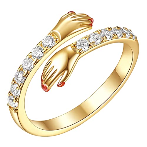 Love Hug Diamantring Europäische und Amerikanische Jane Eyres Mode Umarmung Ring Offener Emaille Ring Offener Kreis Ring, a, Einheitsgröße, Einstellbar von 1905