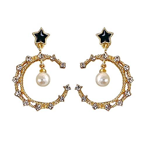 Mode Persönlichkeit Temperament Stern Mond Perle Ohrringe für Frauen Schmuck Geschenke Ohrstecker für Frauen, a, Einheitsgröße von 1905