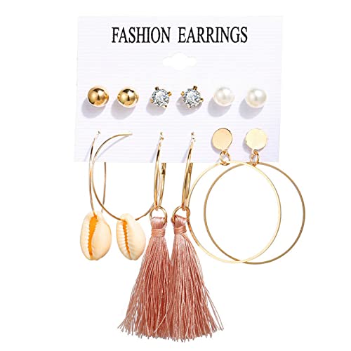 Ohrringe Set für Frauen Mädchen 6 Paar Mode Quaste Ohrringe Acryl Hoop Stud Drop Dangle Ohrringe für Geburtstag Party Geschenk Edelstahl Ohrringe für Frauen, K, Einheitsgröße, Quaste von 1905