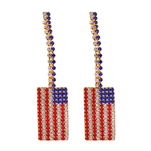 Ohrringe mit USA-Flagge, baumelnde, glänzende Tropfen-Kristall-Tropfen-Ohrringe für Frauen, patriotische 4. Juli, Unabhängigkeitstag, Geschenk, funkelnde Strasssteine, Vintage-Ohrringe für Frauen, von 1905