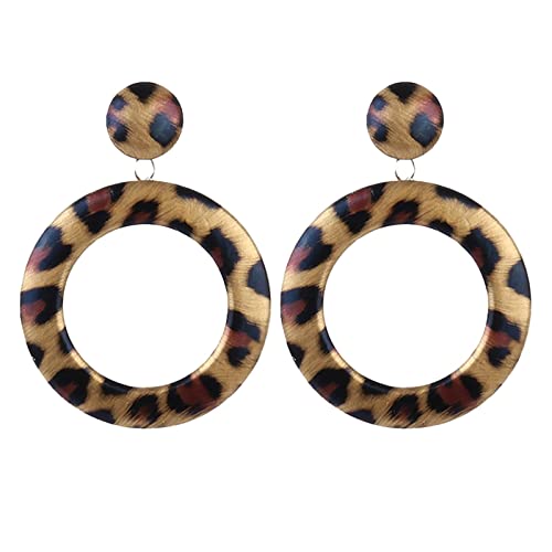 PU-Leder Ohrringe Trend übertrieben große runde Leopardenmuster Ohrringe böhmische Ohrringe für Frauen baumeln, e, Einheitsgröße, Baumeln von 1905