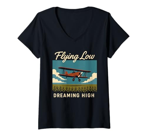 Damen Barnstormer Vintage Stunt Pilot Retro Doppeldecker Luftfahrt Geschenk T-Shirt mit V-Ausschnitt Damen Barnstormer Vintage Stunt Pilot Retro Doppeldecker Luftfahrt Geschenk T-Shirt mit V-Ausschnitt von 1920s Air Show Wing Walker Daredevil Flight Gift