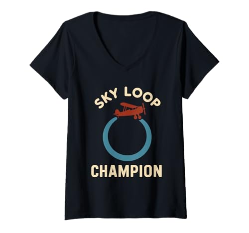 Damen Barnstormer Vintage Stunt Pilot Retro Doppeldecker Luftfahrt Geschenk T-Shirt mit V-Ausschnitt Damen Barnstormer Vintage Stunt Pilot Retro Doppeldecker Luftfahrt Geschenk T-Shirt mit V-Ausschnitt von 1920s Air Show Wing Walker Daredevil Flight Gift