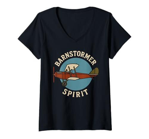 Damen Barnstormer Vintage Stunt Pilot Retro Doppeldecker Luftfahrt Geschenk T-Shirt mit V-Ausschnitt Damen Barnstormer Vintage Stunt Pilot Retro Doppeldecker Luftfahrt Geschenk T-Shirt mit V-Ausschnitt von 1920s Air Show Wing Walker Daredevil Flight Gift