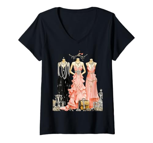 Damen Gatsby Modetrend der Goldenen Zwanziger T-Shirt mit V-Ausschnitt Damen Gatsby Modetrend der Goldenen Zwanziger T-Shirt mit V-Ausschnitt von 1920s Vintage Collection