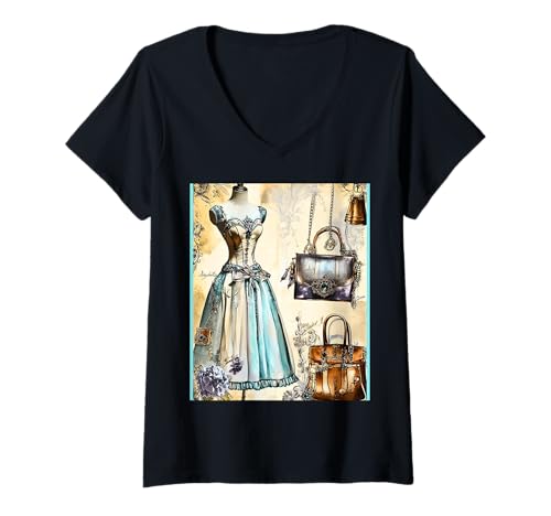 Damen Gatsby Modetrend der Goldenen Zwanziger T-Shirt mit V-Ausschnitt Damen Gatsby Modetrend der Goldenen Zwanziger T-Shirt mit V-Ausschnitt von 1920s Vintage Collection