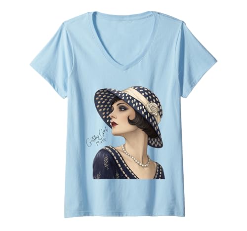 Damen Modetrend Gatsby Girls in den Goldenen Zwanzigern T-Shirt mit V-Ausschnitt von 1920s Vintage Collection