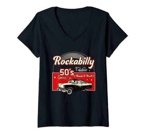 Damen Socke im Rockabilly-Stil, Hop, Fifties Doo Wop, Musik-Geschenke T-Shirt mit V-Ausschnitt von 1950s Vintage Rockabilly Swing 50s Rocker