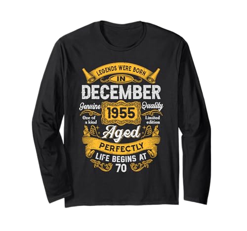 70th Birthday Real Legends December 1955 70 Years Old Men Langarmshirt von 1955 70th Birthday Decorations 70 Years Old Mens