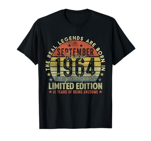 61st Birthday Real Legends September 1964 61 Years Old Men T-Shirt von 1964 61st Birthday Decorations 61 Years Old Mens