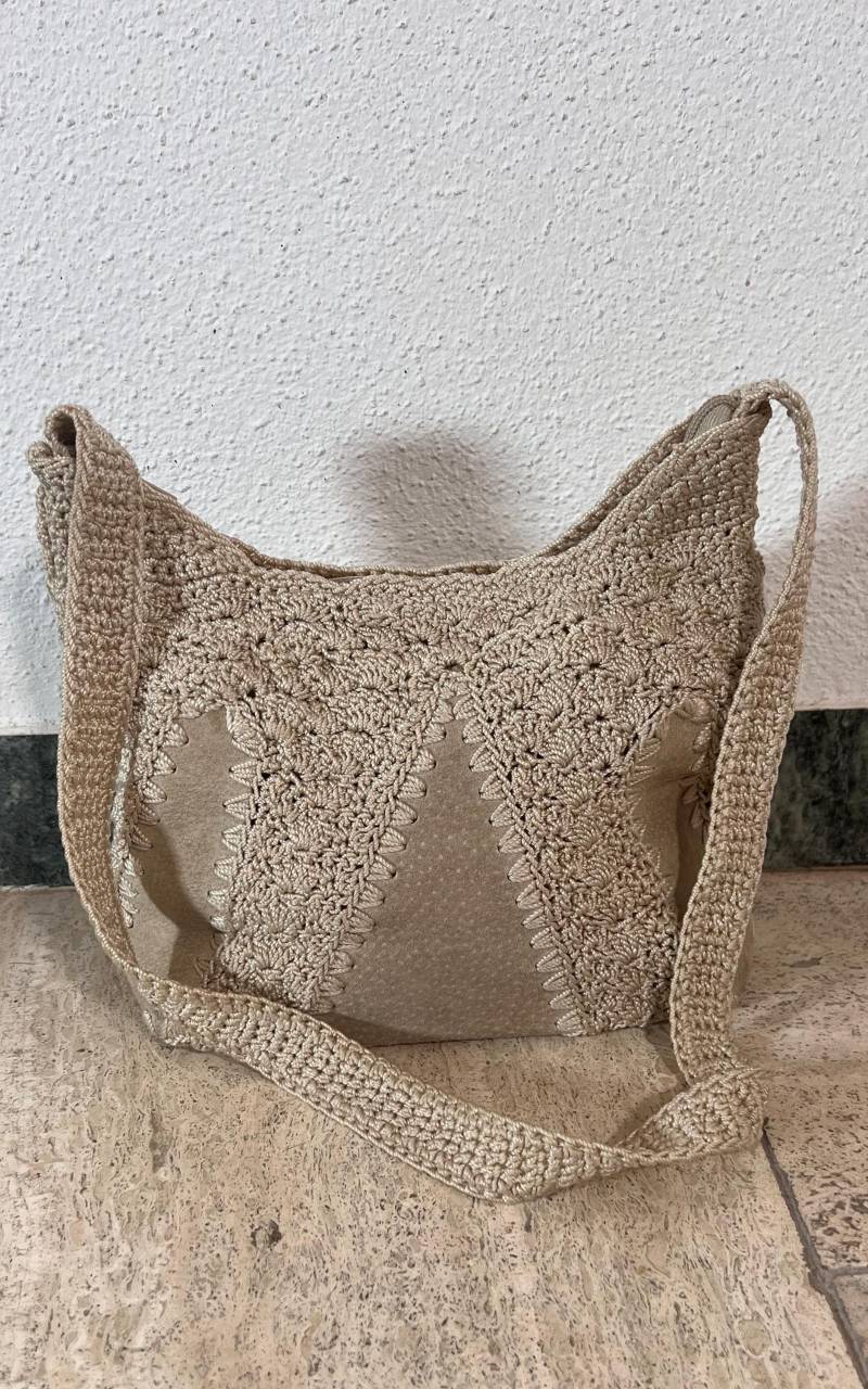Vintage 70S Suede & Crochet Bag von 1968VintageBerlin