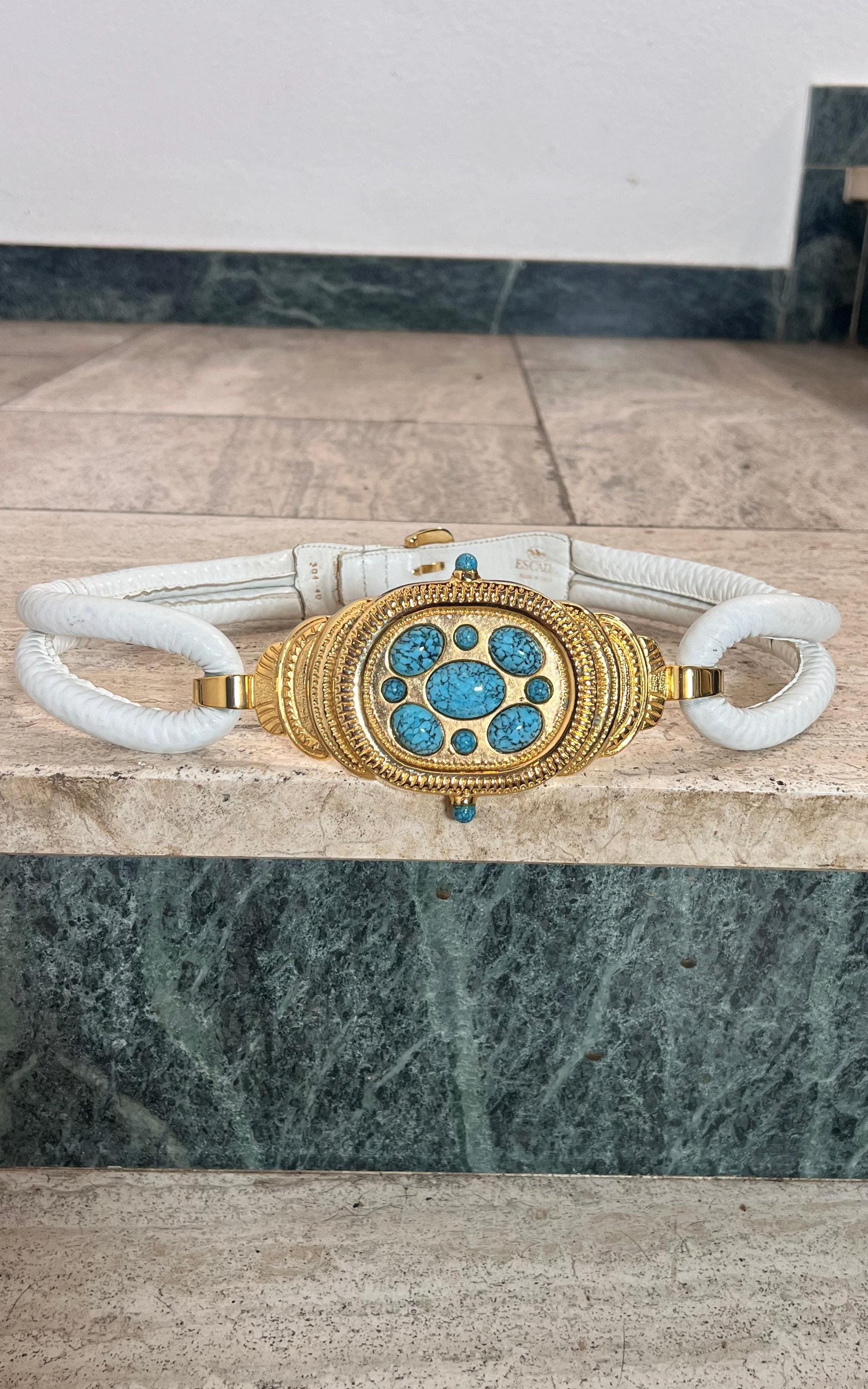 Vintage Escada Belt With Turquoise Stones von 1968VintageBerlin