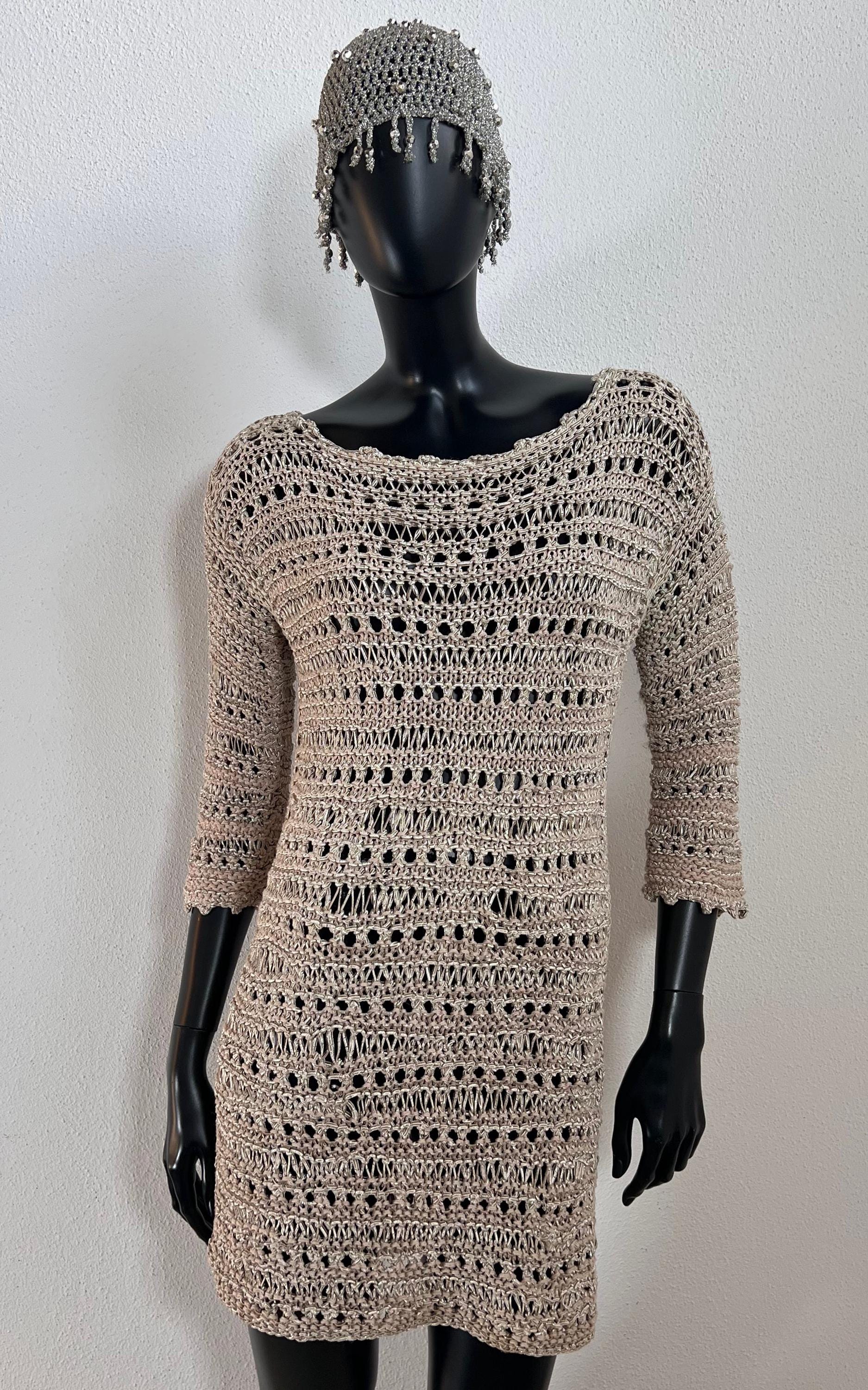 Vintage Metallic Yarn Crochet Dress Handmade von 1968VintageBerlin