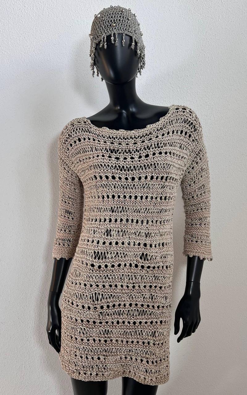 Vintage Metallic Yarn Crochet Dress Handmade von 1968VintageBerlin