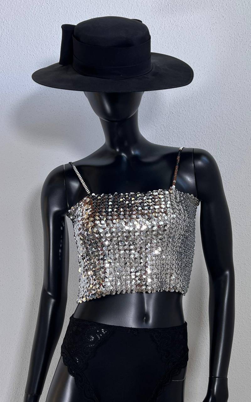 Vintage Murek Silver Sequins Crop Top von 1968VintageBerlin