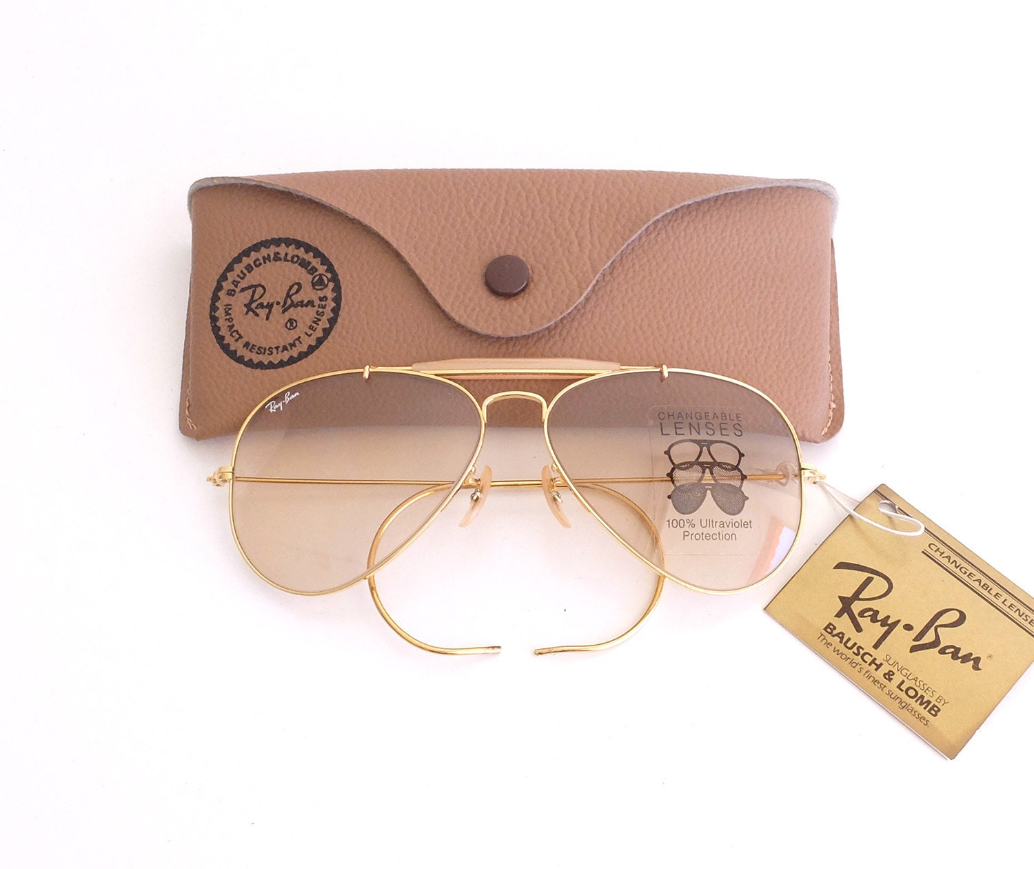 Vintage Nos B&l Ray Ban Outdoorsman Wechselbare Braune 58mm Sonnenbrille Vintage Nos B&l Ray Ban Outdoorsman Wechselbare Braune 58mm Sonnenbrille von 1969Vintage