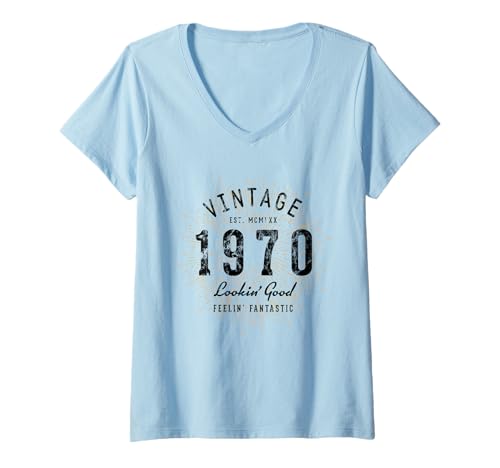 Damen Vintage 1970 Geburtstag Retro T-Shirt mit V-Ausschnitt von 1970 Geburtstag von Treaja