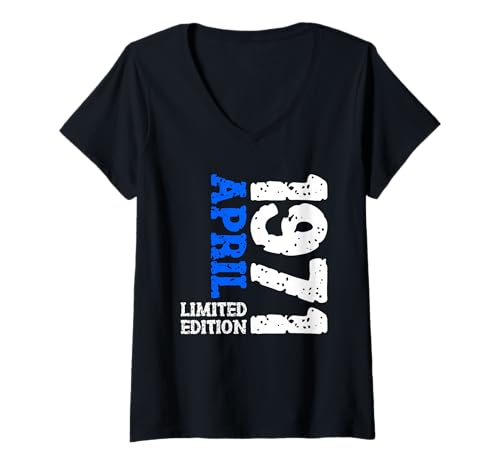 Damen 54. Geburtstag Deko Frauen Männer Limited Edition April 1971 T-Shirt mit V-Ausschnitt von 1971 Geburtstag Damen Herren Geburtstagsgeschenk