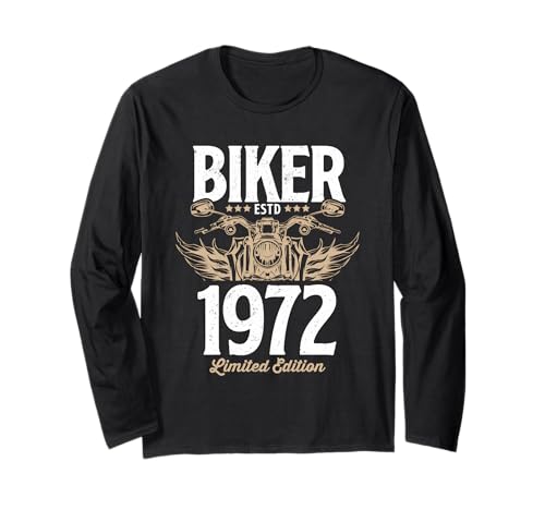Vintage Biker Shirt Herren Damen Motorradliebhaber geboren im Jahr 1972 Langarmshirt von 1972 Biker Birthday Party Tees