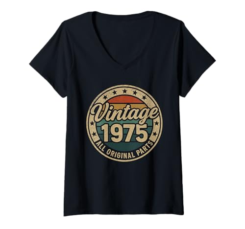 Damen Vintage 1975 Limited Edition 50th Birthday Palms Retro T-Shirt mit V-Ausschnitt Damen Vintage 1975 Limited Edition 50th Birthday Palms Retro T-Shirt mit V-Ausschnitt von 1975 Birthday 50 years old men women
