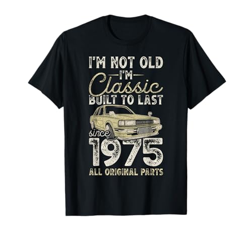 1975 Birthday Gift Ideas by Conreo Damen Unisex-Erwachsene Schwarz 50. Geburtstag, Seit 1975, Oldtimer, 50 Jahre alt T-Shirt 1975 Birthday Gift Ideas by Conreo Damen Unisex-Erwachsene Schwarz 50. Geburtstag, Seit 1975, Oldtimer, 50 Jahre alt T-Shirt von 1975 Birthday Gift Ideas by Conreo