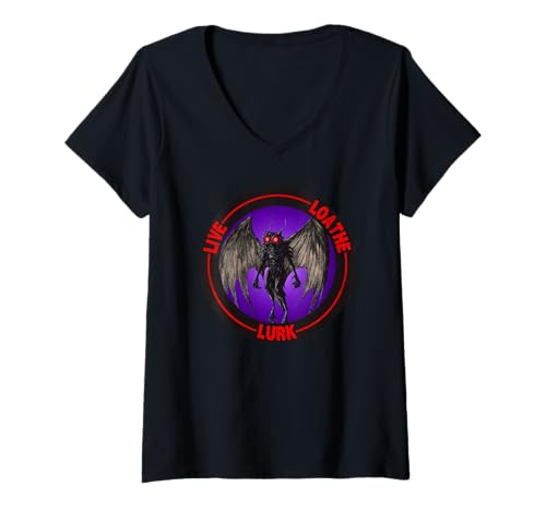 Damen Mothman - Lebe, verabscheue, lauere T-Shirt mit V-Ausschnitt Damen Mothman - Lebe, verabscheue, lauere T-Shirt mit V-Ausschnitt von 1975 Creative