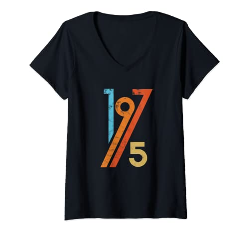 Damen Vintage-Stil Retro Geburtstag 1975 T-Shirt mit V-Ausschnitt von 1975 Geburtstag von Treaja
