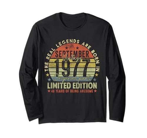 48th Birthday Real Legends September 1977 48 Years Old Men Langarmshirt von 1977 48th Birthday Decorations 48 Years Old Mens