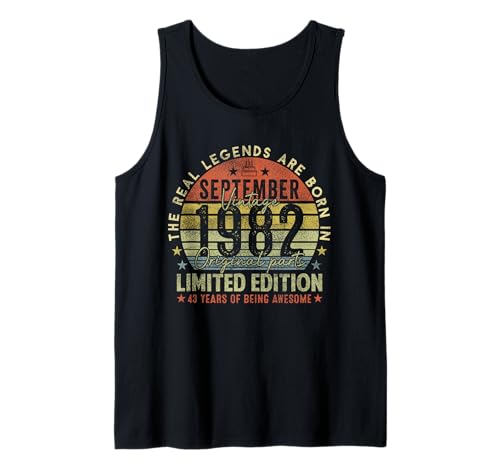 43rd Birthday Real Legends September 1982 43 Years Old Men Tank Top von 1982 43rd Birthday Decorations 43 Years Old Mens