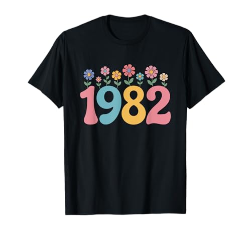Floral Wildflowers 43. Geburtstag für Frauen, geboren im Jahr 1982 T-Shirt von 1982 Retro Floral Birthday Hippie Aesthetic