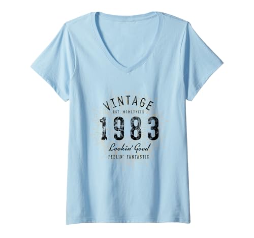 Damen Vintage 1983 Geburtstag Retro T-Shirt mit V-Ausschnitt Damen Vintage 1983 Geburtstag Retro T-Shirt mit V-Ausschnitt von 1983 Geburtstag von Treaja
