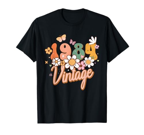 Vintage 1984 Wildblume Schmetterling 40. Geburtstag Frauen T-Shirt von 1984 Groovy Wildflower Cute Floral Graphic