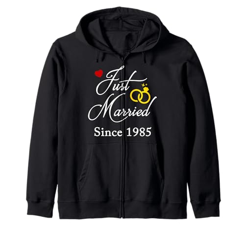 1985 Herren und Damen Paare Hochzeitstag Kapuzenjacke von 1985 Just Married With Couples Wedding Rings