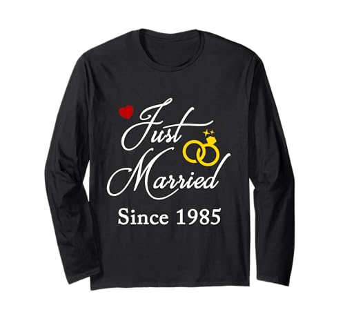1985 Herren und Damen Paare Hochzeitstag Langarmshirt von 1985 Just Married With Couples Wedding Rings