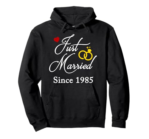 1985 Herren und Damen Paare Hochzeitstag Pullover Hoodie von 1985 Just Married With Couples Wedding Rings