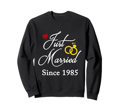 1985 Herren und Damen Paare Hochzeitstag Sweatshirt von 1985 Just Married With Couples Wedding Rings