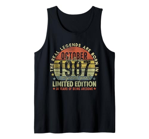 38th Birthday The Real Legends October 1987 38 Years Old Men Tank Top von 1987 38th Birthday Decorations 38 Years Old Mens
