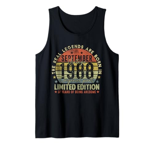 37th Birthday Real Legends September 1988 37 Years Old Men Tank Top von 1988 37th Birthday Decorations 37 Years Old Mens